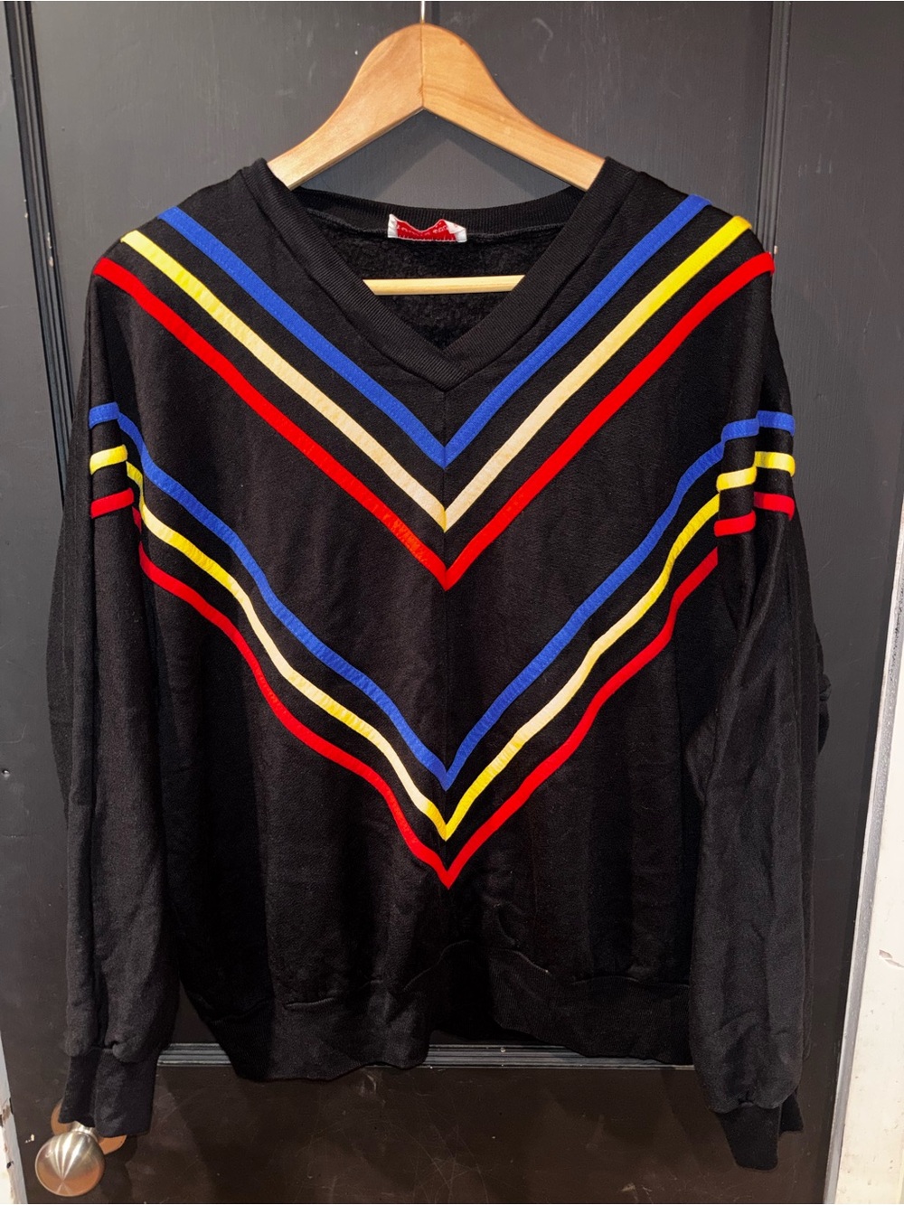 Vintage Young Stuff USA Chevron Stripe Sweatshirt Black Colorblock Large USA